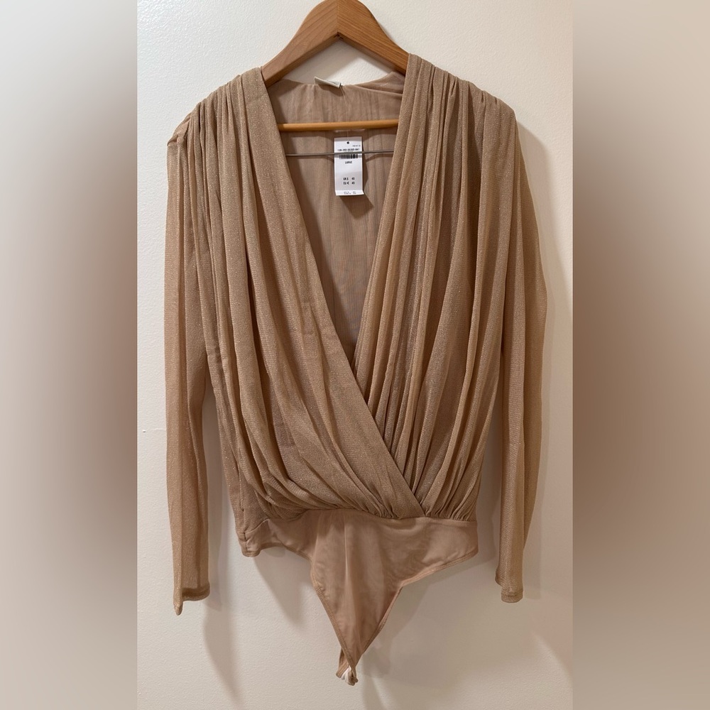 Abercrombie and Fitch Long-Sleeve Draped Deep-V Bodysuit Size L Brand New